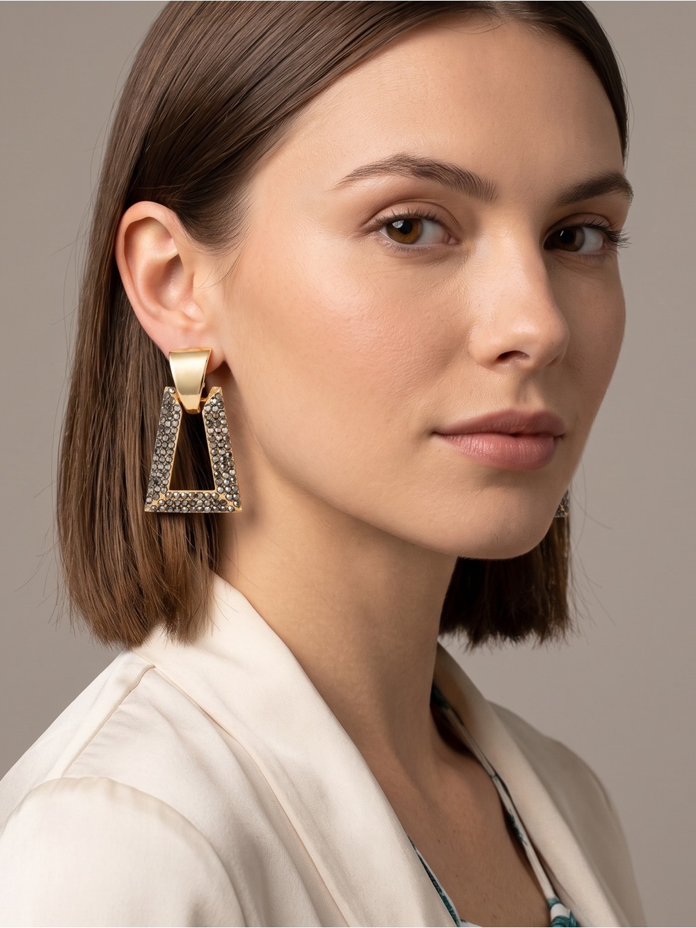 Panacea Hematite Lead Compliant Gold and Black Crystal Triangle Drop Earrings